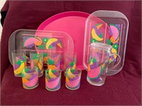 Patio Plastic Drink Set & Tray