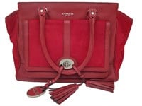 Coach Red Leather & Fur Top Handle Satchel