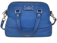 Blue Pebble Leather Top Handle Satchel Bag