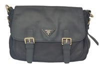 Black Nylon & Saffiano Leather Messenger Bag