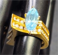 14K Gold, Diamond and Blue Topaz Ring
