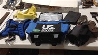 Wheeled cooler, weighted vest, vintage football