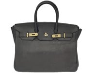 Black Pebble Leather Top Handle Satchel Bag