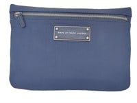 Navy Blue Textured Leather Pouch Clutch