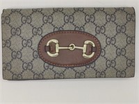 GG Beige Canvas Brown Leather Long Wallet