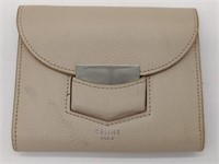 Beige Flat Grain Leather Short Wallet