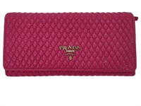 Pink Quilted Leather Bi-Fold Long Wallet