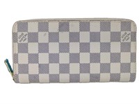 White & Navy Blue Checkered Canvas Leather Wallet