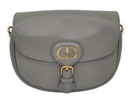 Gray Smooth Leather Small Rounded Half-Flap Purse