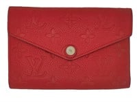 Red Flat Grain Leather Tri-Fold Short Wallet
