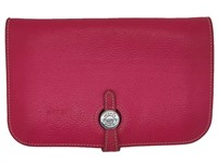 Pink Pebble Leather Full Flap Long Wallet