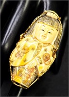 Oriental Carved Figure Ring