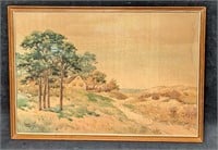 Vintage Framed Watercolor On Paper Landscape Origi