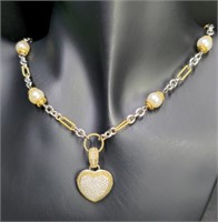 14K Gold Diamond & Pearl Necklace