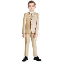 Boys Beige Suits 5-Pieces Boys Slim Fit Suits Set