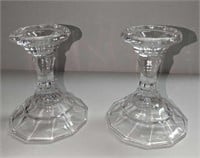 2 Vintage Two Sided 5" Glass Candlestick Holder