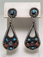 Lg Vintage Taxco Turquoise/Coral Earrings 27 Grams
