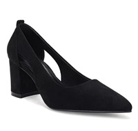 Womens Block Chunky Heels Closed Pointed Toe Pumps