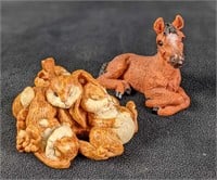 Resin Bunny Pile And Foal Figurines
