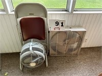 Vintage fans, folding chair