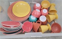 Tub of plates, cups, saucers, creamer and sugar,