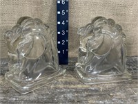 Clear glass horse bookends