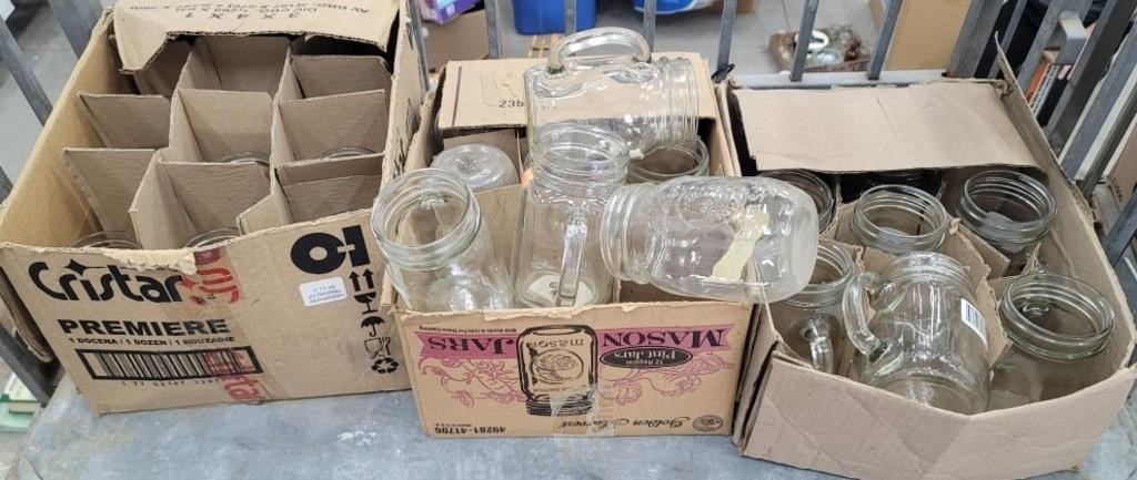 3 boxes Mason canning jars & jar glasses