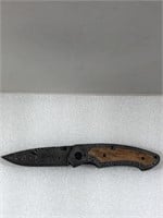 Damascus Steel & Wood Knife 7.5in When Extended