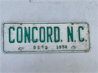 1974 CONCORD, NC LICENSE TAG