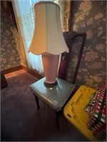 Side Chair with Large Pink Table Lamp