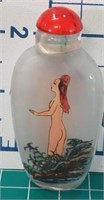 Reverse painted Chinese glass snuff nudie bottle