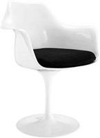 Tulip Arm Chair in White with Black Cushion, Mid