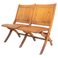 Wooden Two Seat Folding Chair Bench