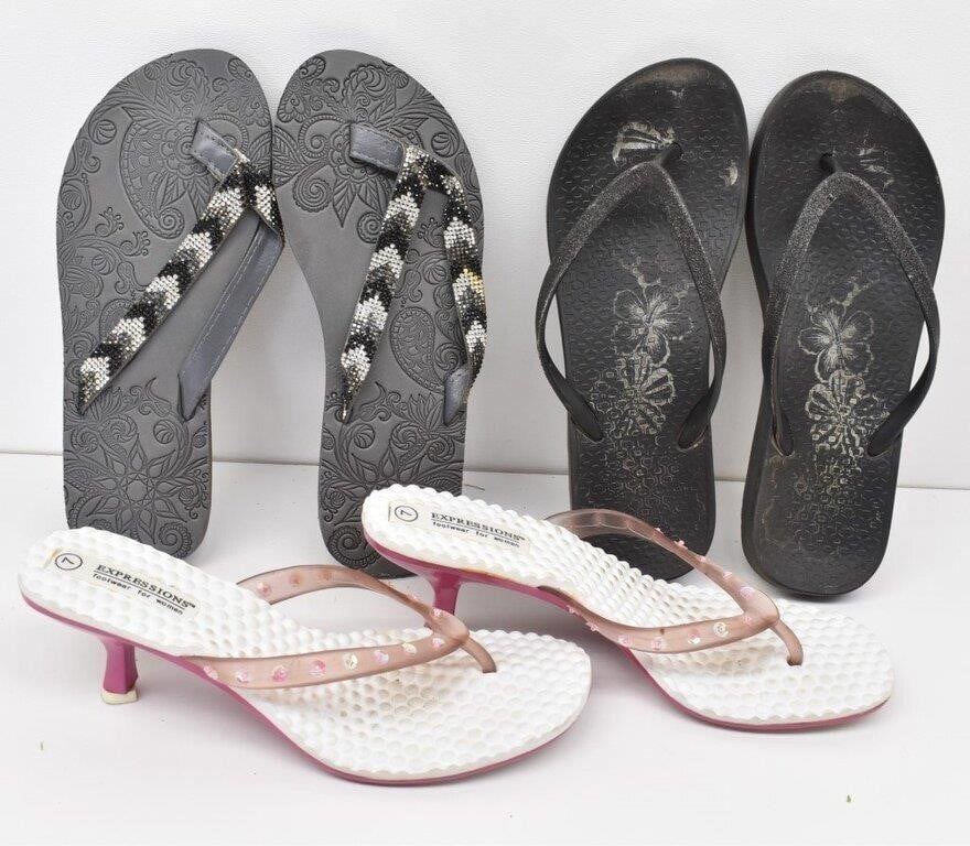(3) Pairs Women's Sandals Size 7 & Variety of Pens