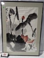 SIGNED JAPANESE FLORAL W/C 31x23