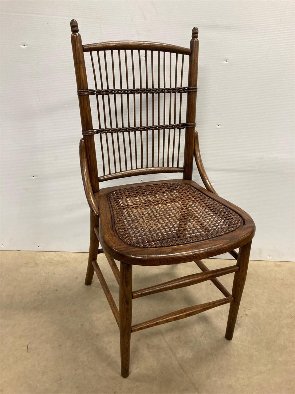 Wicker seat wood chair. Solid. Complete