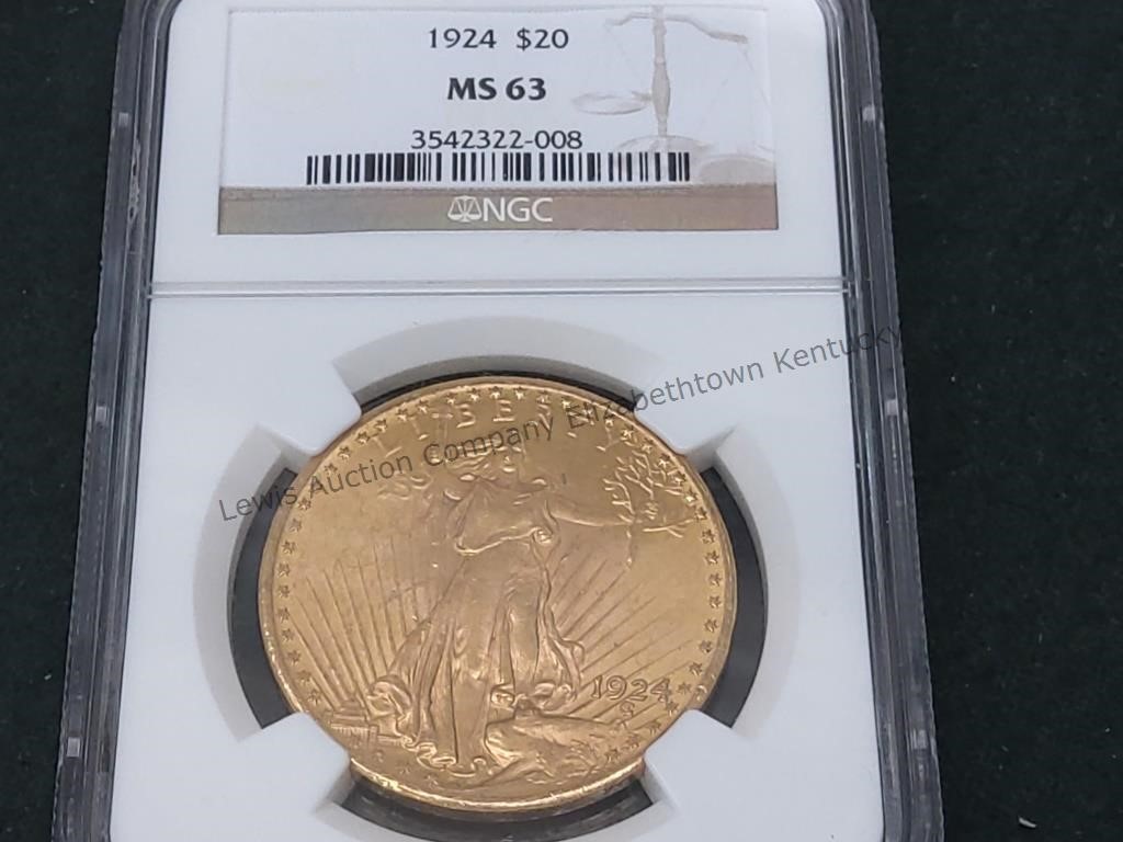 1924 $20 gold piece grated ms63