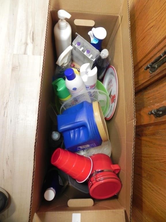 Misc. Box of Cleaning Supplies, Etc.