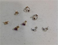 Opal, purple and dark blue stone pierced earrings