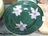 SIGNED FLORAL POTTERY BOWL 16"