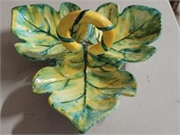 Yellow / Green Pottery Leaf Dish