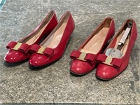 Two Pairs Vintage Red Ferragamo Flats