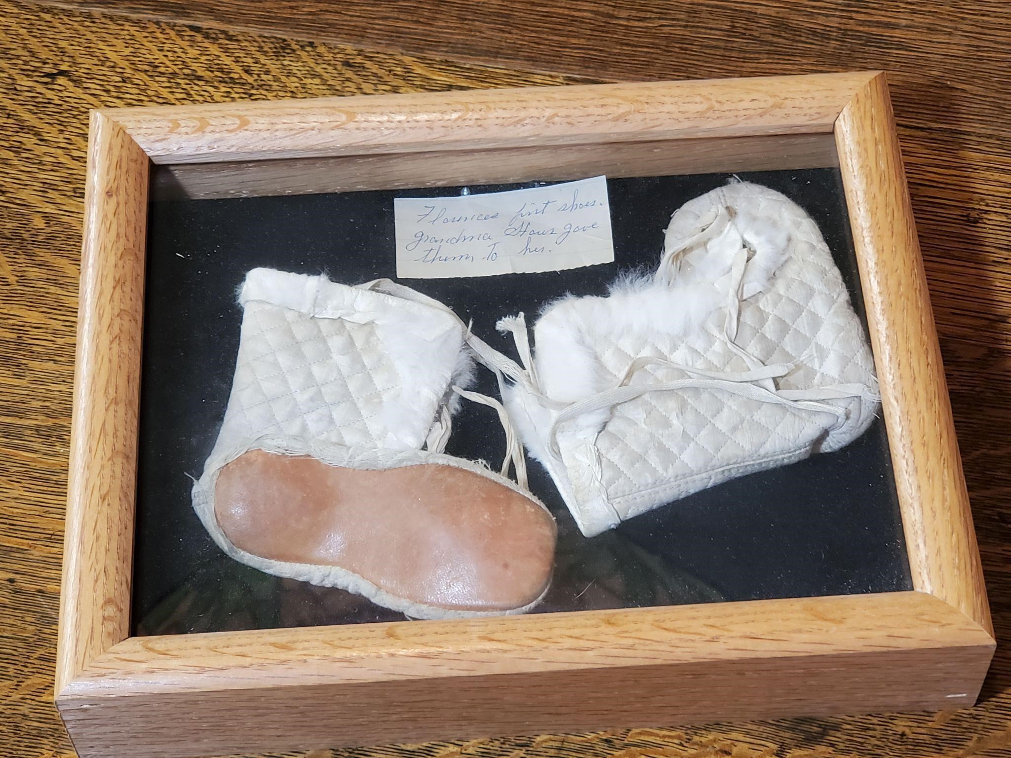 Vintage Baby Shoes in Display Case