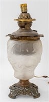 American Gilt Brass Mounted Pressed Glass Oil Lamp