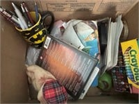 Box with Misc. Items - ty beanie baby, crayons,