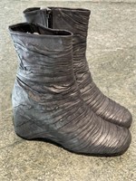 Thierry Rabotin Silver Rouched Wedge Booties.