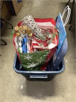 TOTE LOT OF CHRISTMAS DECORATIONS & GIFT BAGS