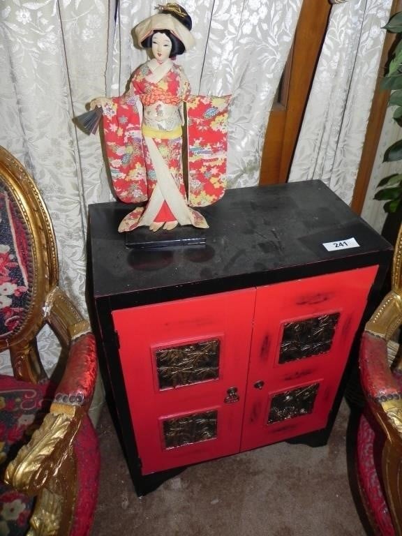 Oriental Looking Bookshelf with Doors, Geisha