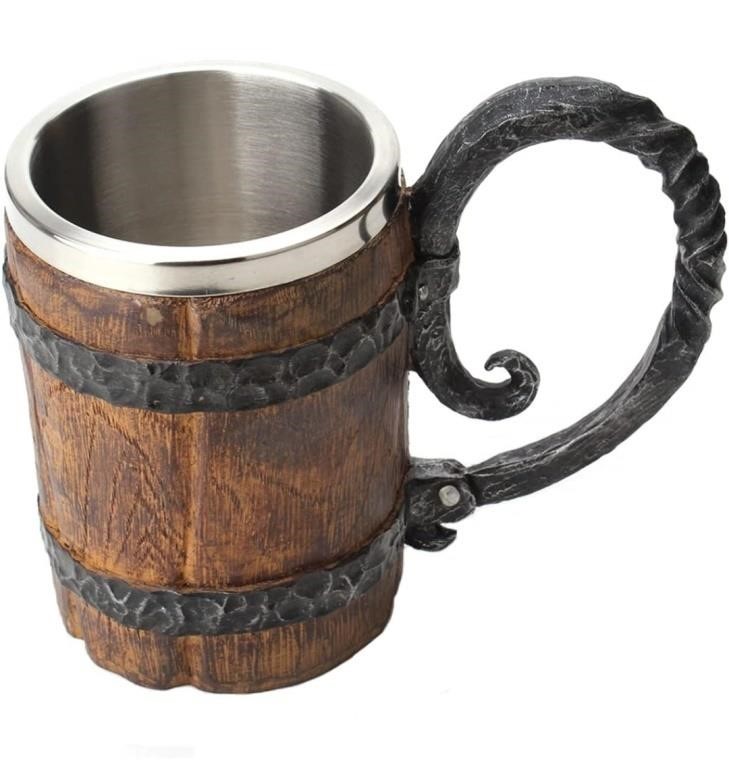 (Handle broken) 550ml Viking Wood Style Beer Mug