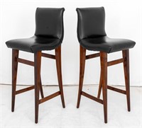 Black Upholstered Bar Stools, Pair